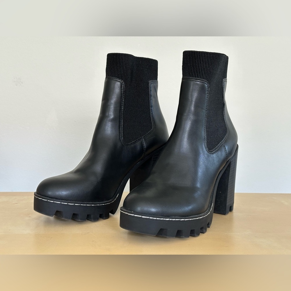 Divided H&M Black Faux Leather Platform Boots Women's Size 39